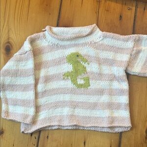 Boutique Striped Pink & White Girls Sweater with Green Seahorse